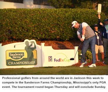 Professional golfer swings at Sanderson Farms Championship.