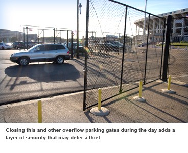 Car leaves Veterans Stadium parking lot.