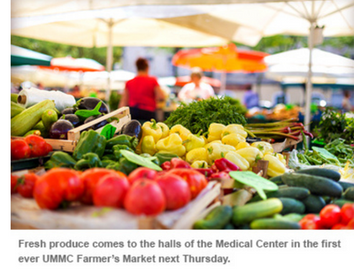 Fresh produce comes to the halls of the Medical Center in the first ever UMMC Farmer's Market next Thursday.