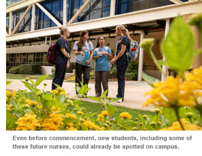 Even before commencement, new students, including some of these future nurses, could already be spotted on campus.