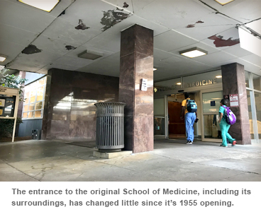 The entrance to the original School of Medicine, including its surroundings, has changed little since it's 1955 opening.