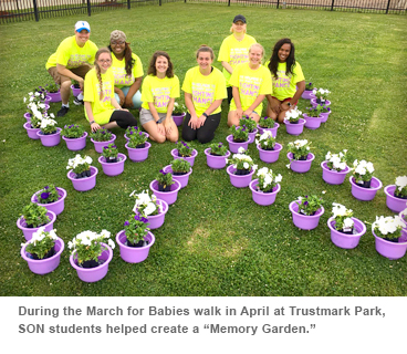 During the March for Babies walk in April at Trustmark Park, SON students helped create a "Memory Garden."