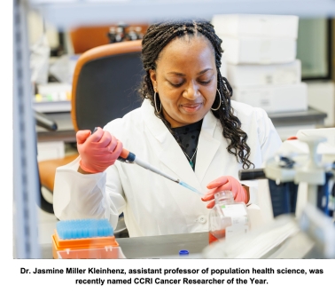 Dr. Jasmine Miller Kleinhenz, assistant professor of population health science, was recently named CCRI Cancer Researcher of the Year.