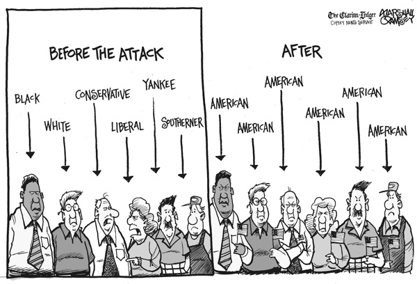 A Marshall Ramsey cartoon depicting the unity of American's after 9/11.