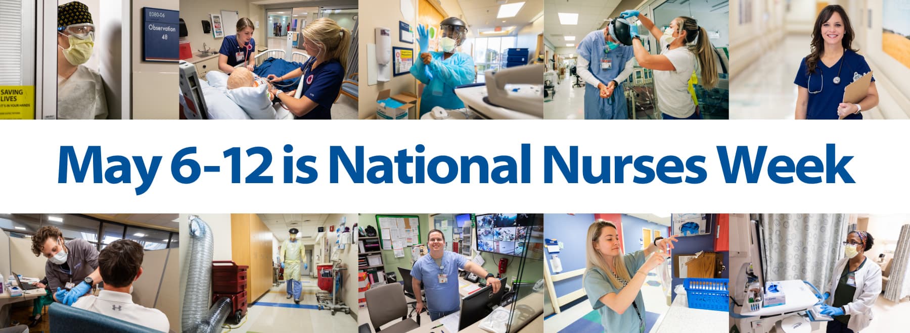 A collage of eight nurses in various locations throughout UMMC.