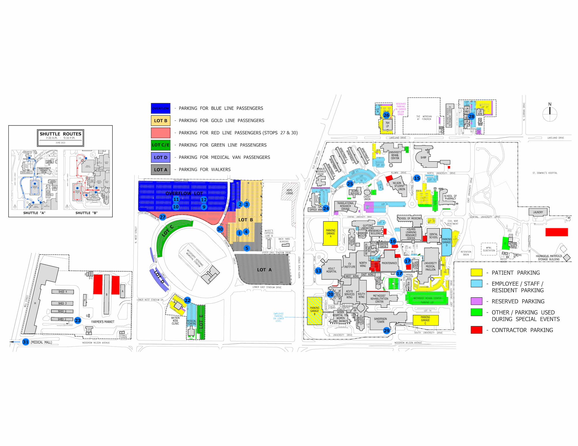 UMMC Parking Zones Map - click below for full image long description.