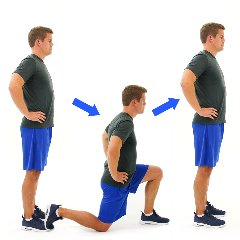 Man performing dynamic lunge walk exercise. 