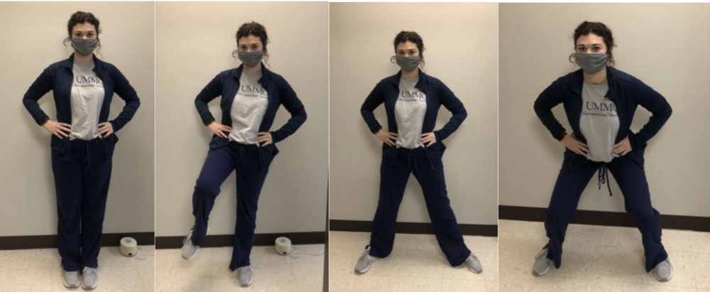 Woman performing dynamic over/under exercise. 