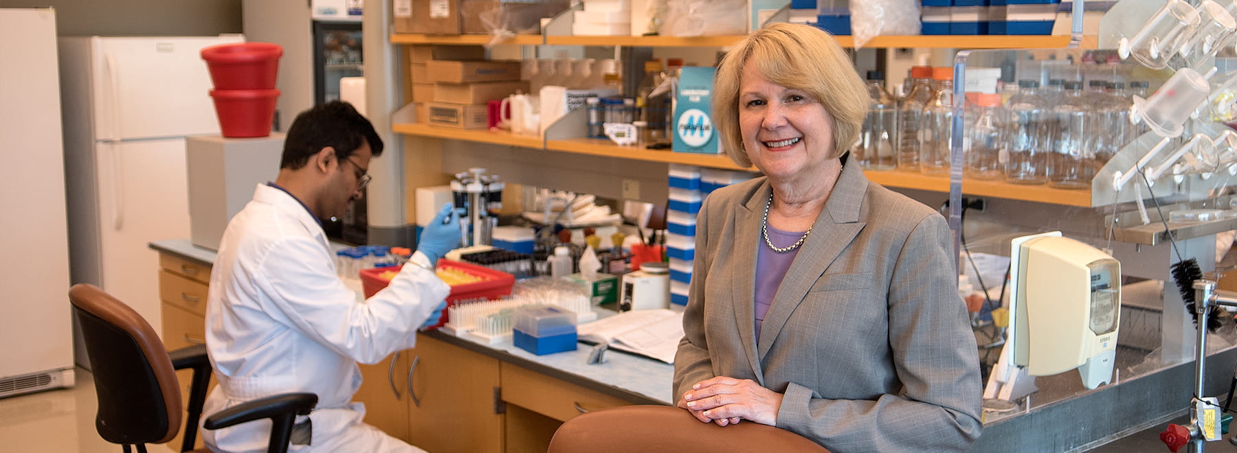 Portrait of Dr. Jane Recklehoff in lab.