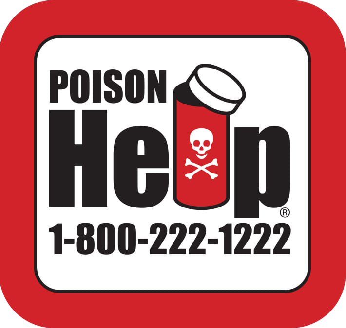 Square refrigerator magnet with rounded corners with the words Poison Help: 1-800-222-1222. The L in Help is a partially opened prescription bottle with a skull and crossbones on the front.