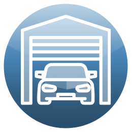 Icon representation of a car in a garage.
