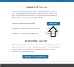 Screenshot of sign in screen with arrow pointing to View Courses button.