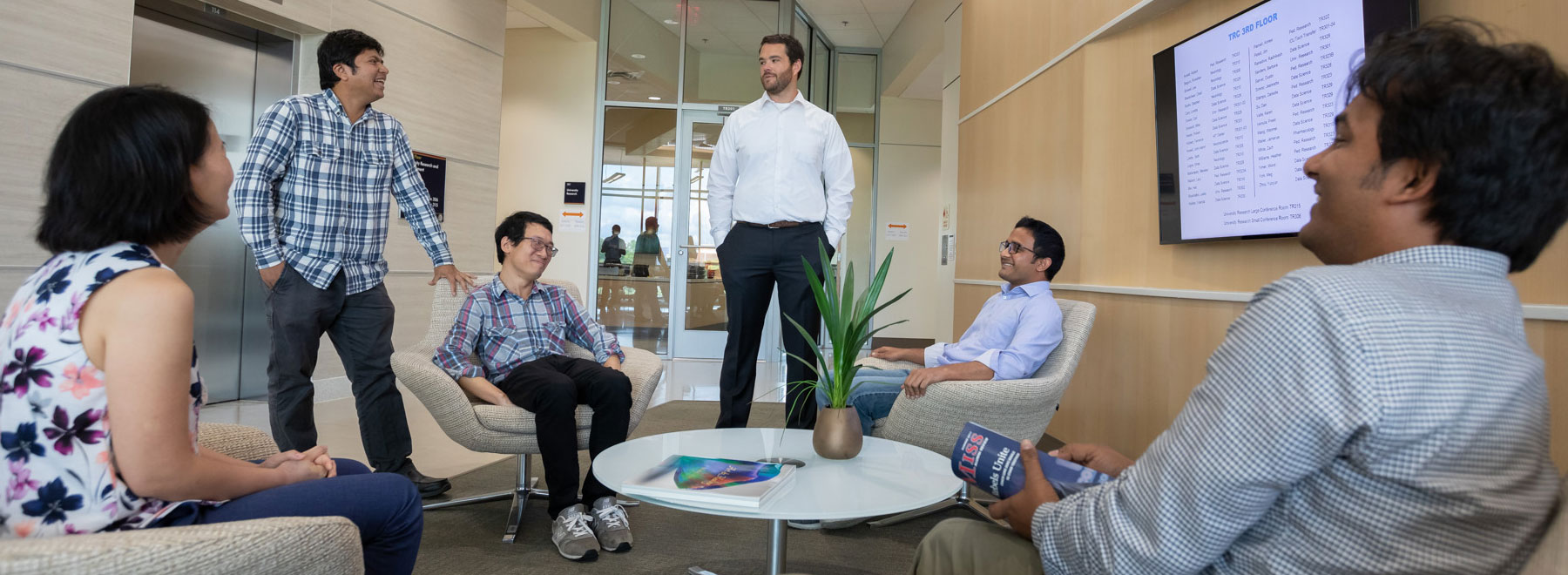 Students chat before class