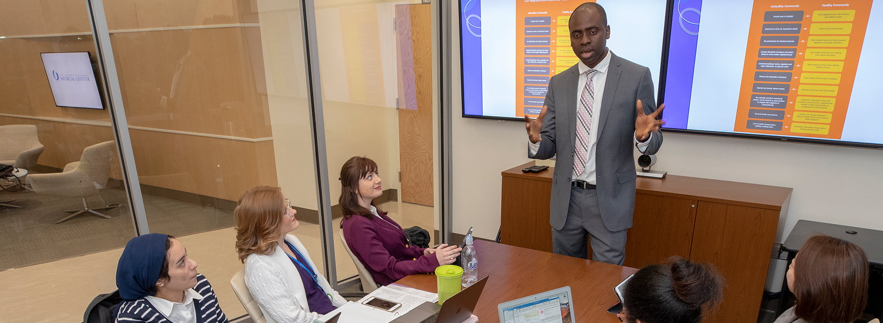 A teacher in front of a classroom