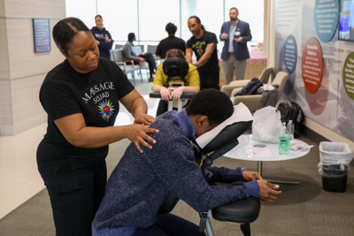 Students received chair massages as part of a wellness and kindness event