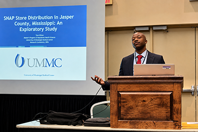 Tyus Wilson presenting his research at the Mississippi Academy of Science annual meeting. Wilson was awarded 1st place in Graduate Oral Presentations.