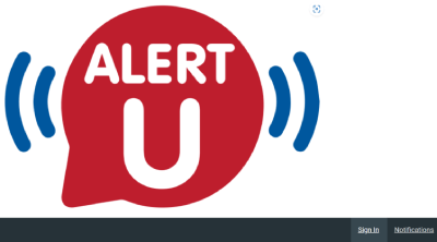 Alert-U logo with “Sign in” and “Notifications” hyperlinks in bottom right corner.