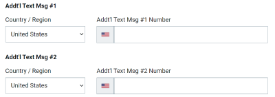 Addt'l Text Message fields 1 and 2. Country/Region United States.