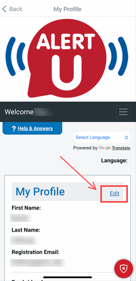 My Profile screen with “Edit” link highlighted.