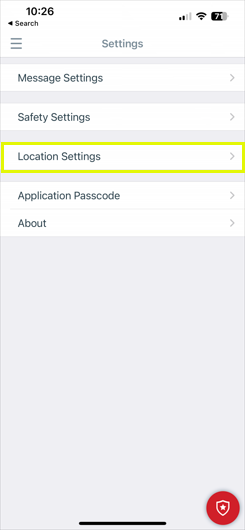 Location settings, the third option from the top, highlighted in yellow.