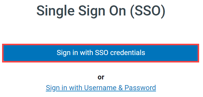 Single Sign On (SSO): Sign in with SSO credentials button highlighted.