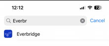 Settings search bar with "Everbr" typed in and the Everbridge app underneath.
