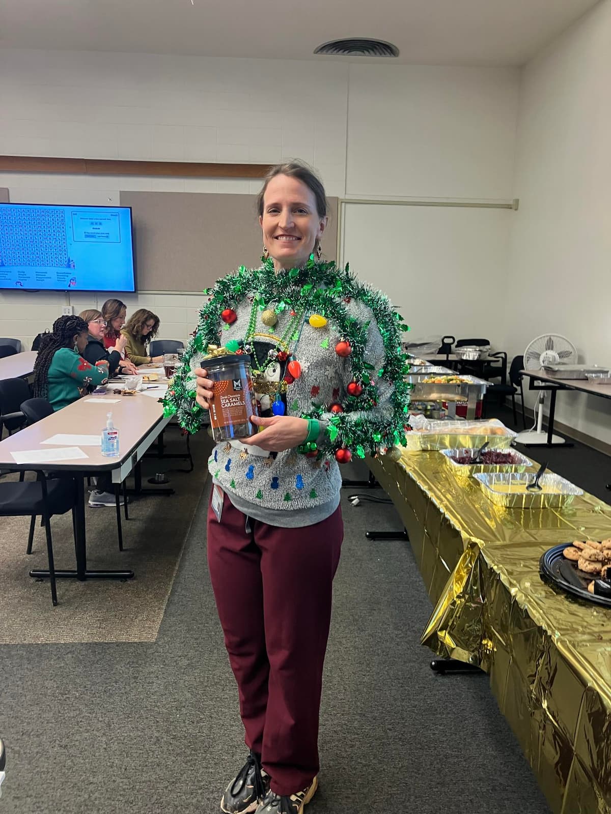 The Cell and Molecular Biology holiday party included prizes for game winners.