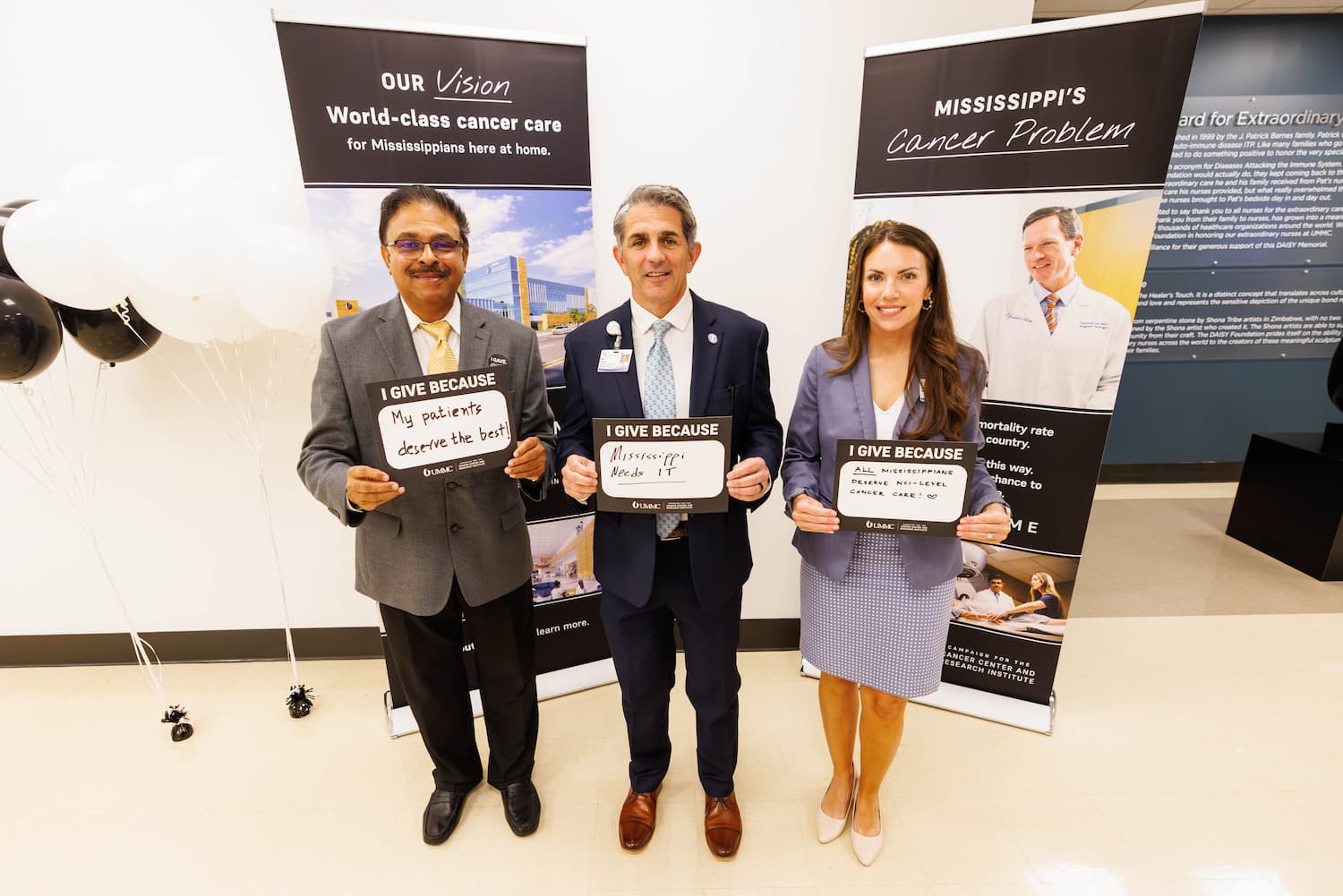 Dr. Rojymon Jacob, Dr. Rod Rocconi and Dr. Leslie Musshafen show their support for the It's About Time campaign.