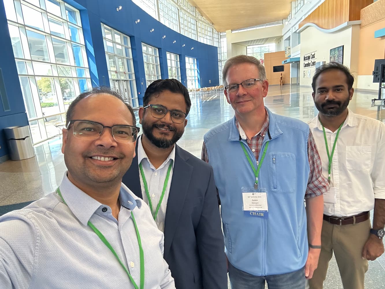 At the Mississippi Academy of Sciences meeting are, from left, Dr. Gunjan Sharma, Dr. Shashi Anand, Dr. James Stewart and Dr. Vinayaraj Ellu Valappil.