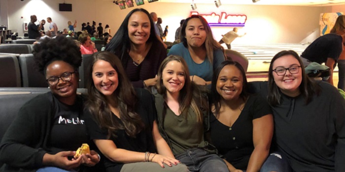 Students chat during Bowling Night