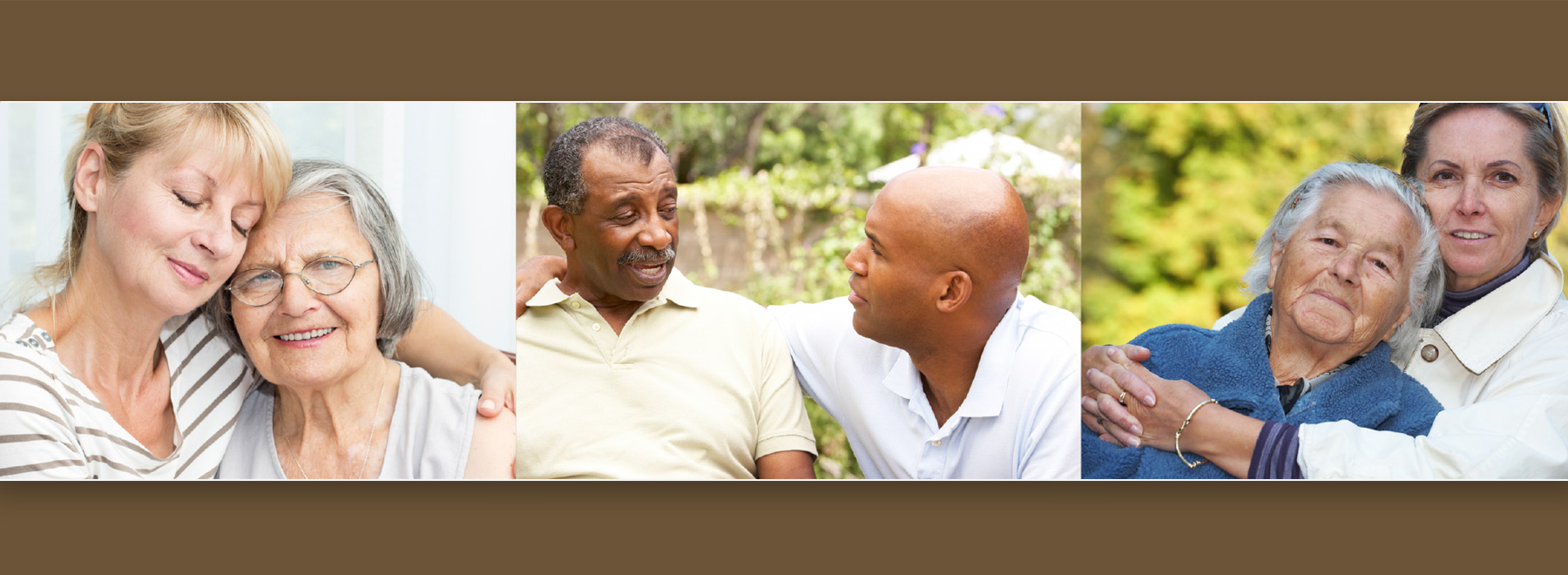 Images of elderly people being hugged or comforted.