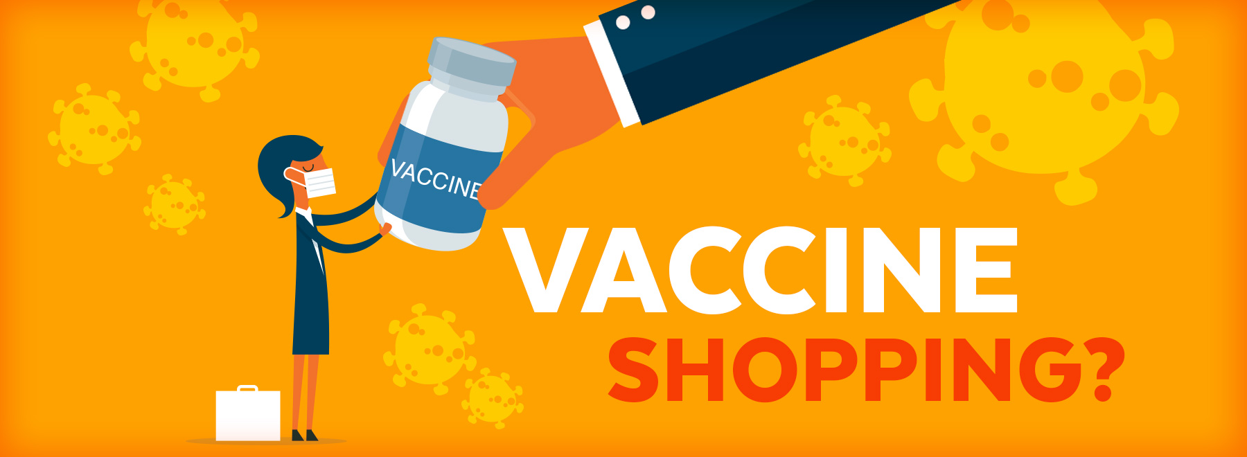 Illustration of a person holding a vaccine vial with text treatment
