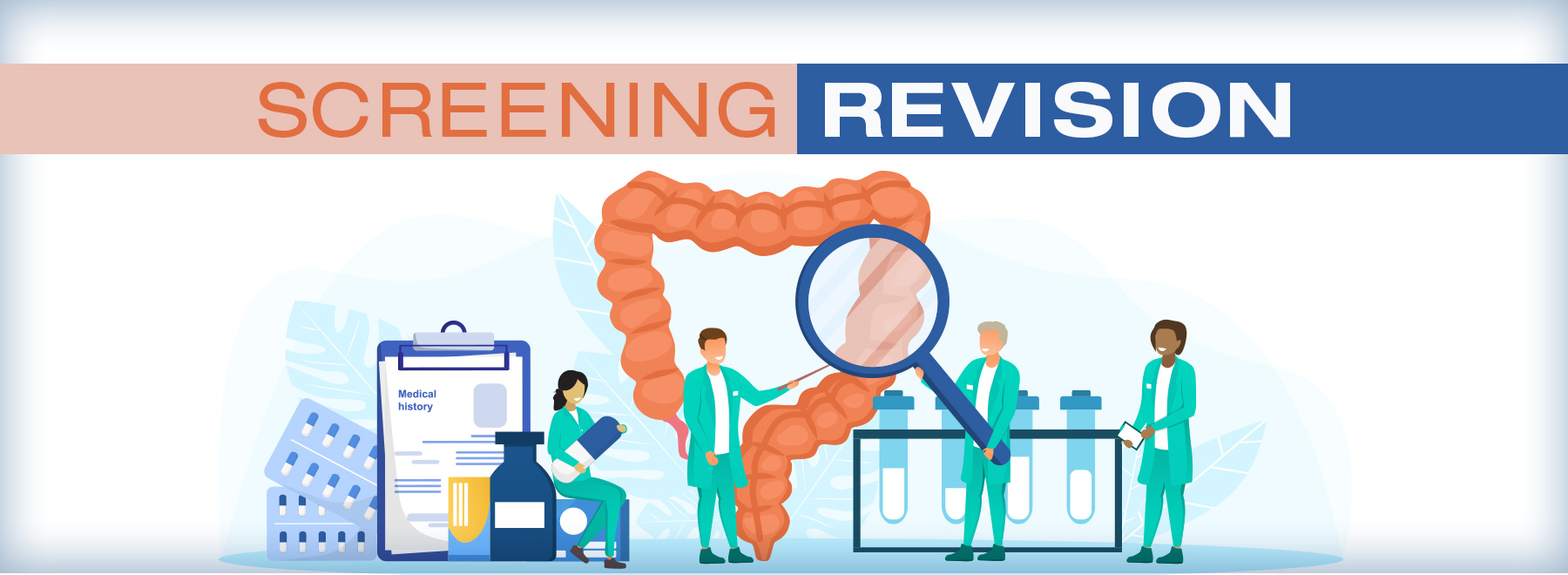 Illustration of doctors analyzing a colon from colonoscopy