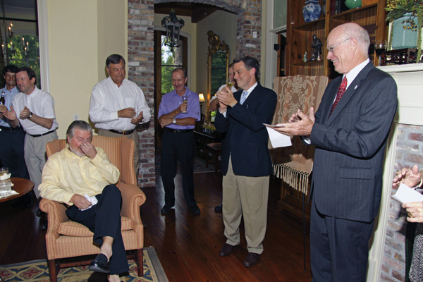 Parker reacts to Dr. James E. Keeton's remarks during the celebration to announce an endowed chair in his name.