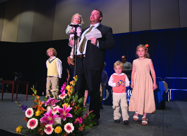Eric McDonald, the father of six children, announces his residency match to UMMC in emergency medicine.