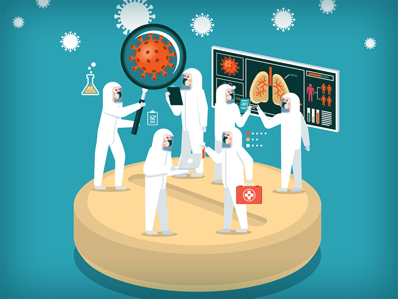 Illustration of Doctors, researchers and scientists in a lab researching
