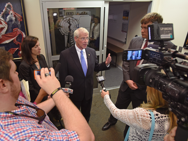 Sen. Wicker speaks with the media after his tour.