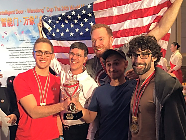 Mullen, far left, with his USA teammates Brad Zupp, Nelson Dellis, Luis Angel and Lance Tschirhart.