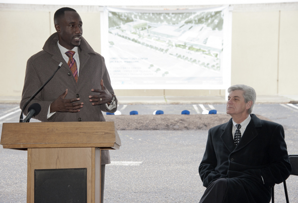 Yarber addresses the attendees of the groundbreaking ceremony
