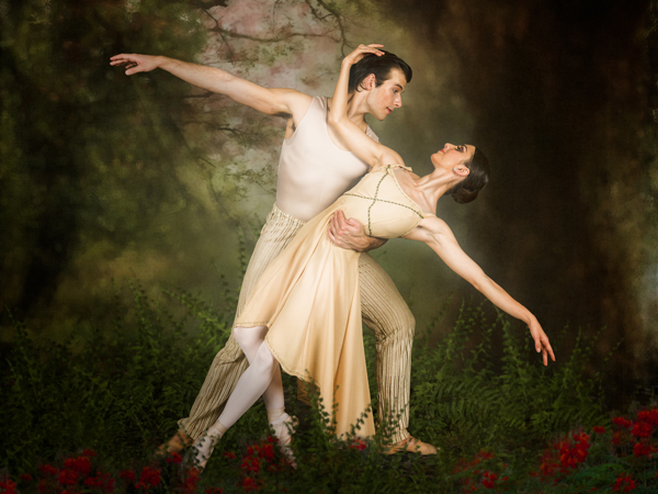 Dr. Mark Reed has experimented with adding backgrounds using Adobe Photoshop. Here, Ballet Magnificat dancers were portraying Adam and Eve against a gray backdrop. The fern-laden Garden of Eden was created on Reed's computer.
