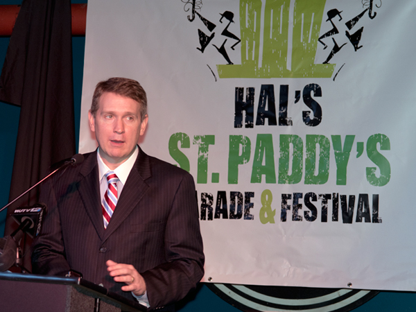 Guy Giesecke, CEO of Children's of Mississippi, thanks sponsors and organizers of Hal's St. Paddy's Parade for their support of Batson Children's Hospital.