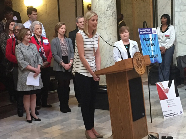 Earlier this year, Tandy spoke at the Mississippi State Capitol, urging lawmakers to require parental permission for those younger than 18 to use commercial  tanning beds.