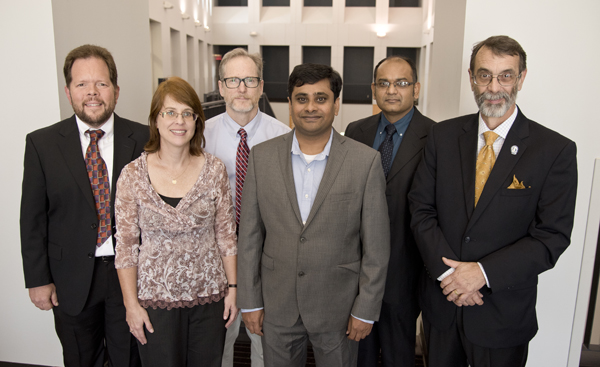 Bronze medallion awardees from left, Dr. Michael Roach, Dr. Maureen Wirschell, Dr. Joseph Maher, Dr. Mallikarjuna Pabbidi, Dr. Suvankar Majumdar and Dr. Robin Rockhold. Not pictured are Dr. Michael Puskarich and Dr. Kedra Wallace.