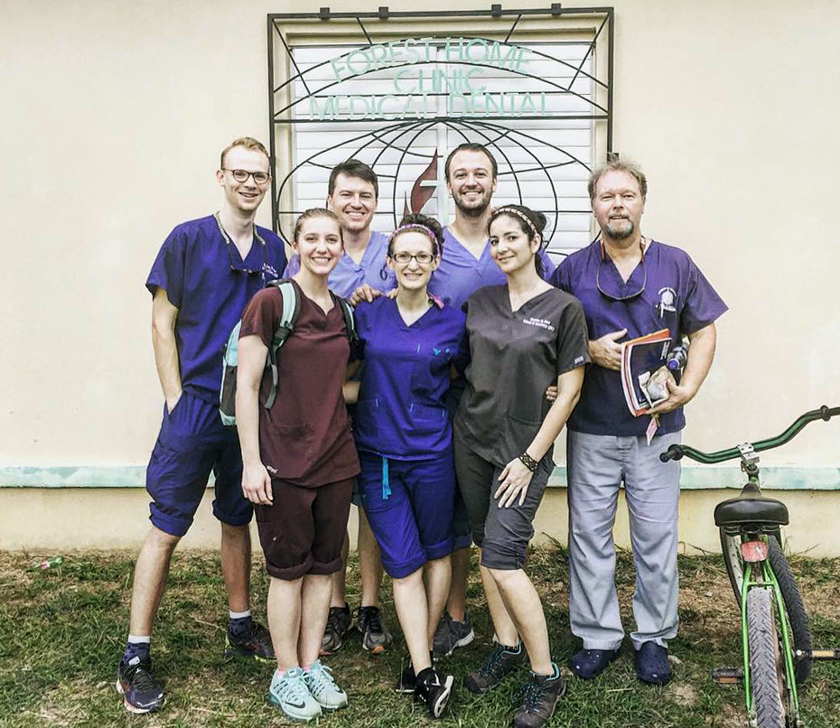 Back row, from the left, are dental students Andrew Sinclair, Bryan Rhoads and Blake Boleware with Ramsey. Front row, from the left, are Chauncey Craft, Hannah Hales and Chelsea Barr.