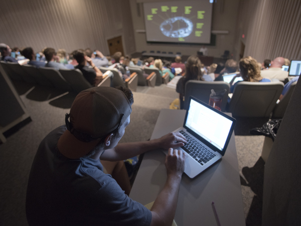 School of Medicine classes stay packed, including this session in the upper amphitheater.
