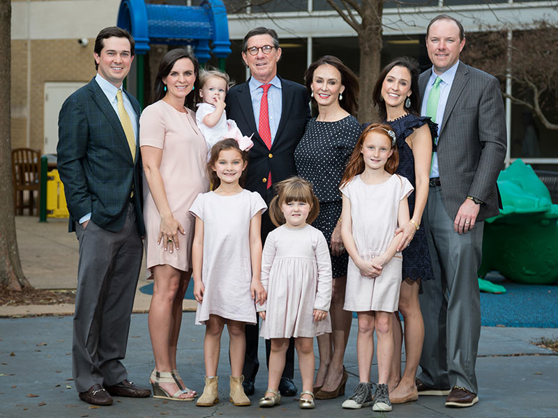 The Van Devender family includes, from left, William Van Devender and wife Meredith; Magee Van Devender, held by grandfather Billy Van Devender with wife Mollie; and Laura and Tommy Stansell. In front are sisters CeCe, Emery and Mollie Stansell. Not pictured: Clinton and Caroline Van Devender, Anne and Jack Stanton and their children, Edmund and Frances.