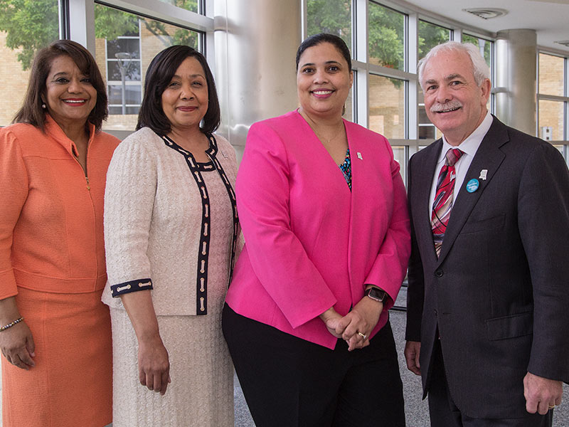 Supporters of the new diabetes collaboration include, from left, Dr. Jasmin Chapman, Jackson-Hinds Comprehensive Health Clinic CEO; Dr. Bettina Beech, John D. Bower School of Population Health dean; Victoria Gholar, SOPH director of strategic initiatives and resource management; and Fred Goldstein, founder and president of Accountable Health LLC.