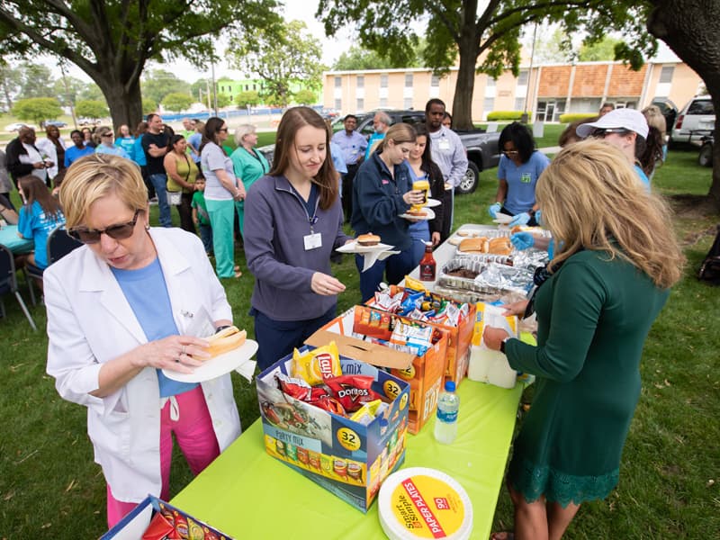 Burgers, dogs and chips awaited those taking part in the April 13 Legacy Lap on the UMMC campus.