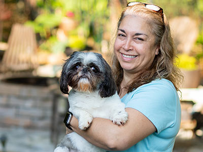 Boo Boo is one of Rickett's two dogs that have been constant companions during her cancer journey.