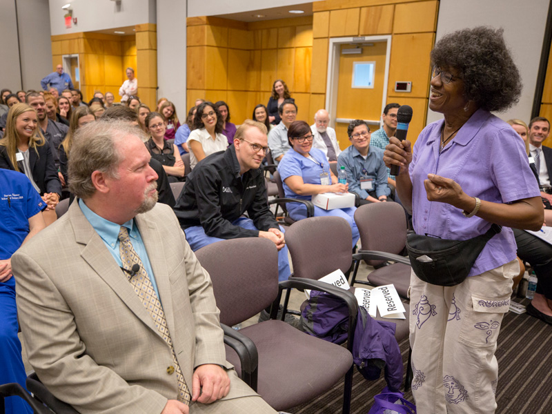 Annie Cooper of Jackson, a patient who suffers from involuntary skeletal muscle contractions that force her ear towards her shoulder, thanked Ramsey for his enthusiasm and approach to her treatment. 